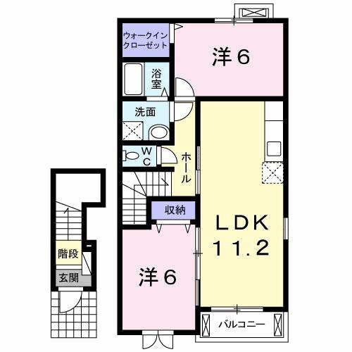 ヴィラ イン 府中D(2LDK/2階)の間取り写真