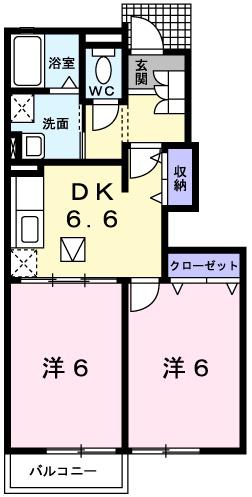 ソレイユ1番館(2DK/1階)の間取り写真