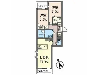 シャーメゾンガーデンズ丸山(2LDK/3階)の間取り写真