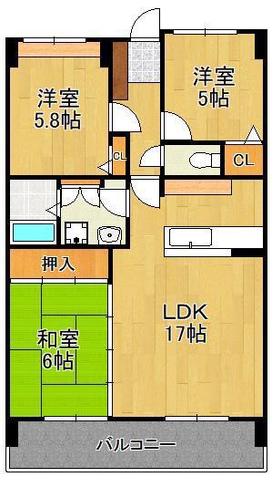 アメニティ徳力II(3LDK/5階)の間取り写真