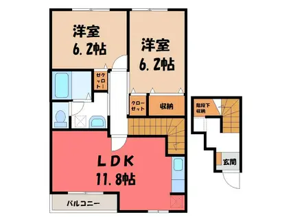リュウガミ IV(2LDK/2階)の間取り写真