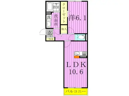 ライフマンション B(1LDK/1階)の間取り写真