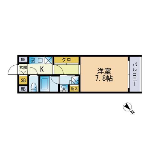 ラハイナ博多(1K/8階)の間取り写真