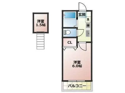 スィーダーハウス(1K/2階)の間取り写真
