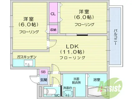 FUJIKOU11B(2LDK/2階)の間取り写真