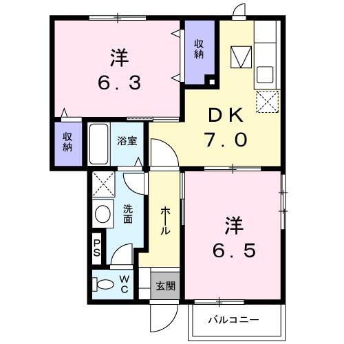 ウッドイン 2番館(2DK/1階)の間取り写真