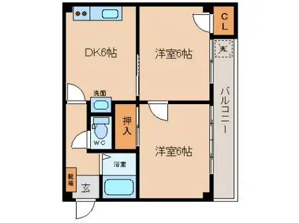 ファミリオ長柄(2DK/2階)の間取り写真