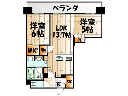ザ・サンパーク小倉駅タワーレジデンス(2LDK/12階)の間取り写真