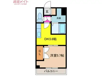 NEXTAGE C(1DK/3階)の間取り写真
