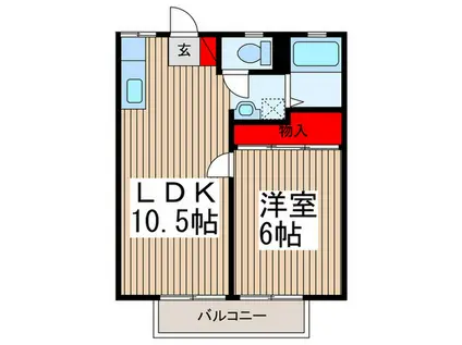 スカイハイツ(1LDK/2階)の間取り写真