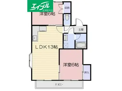 コーポみあき II(2LDK/1階)の間取り写真