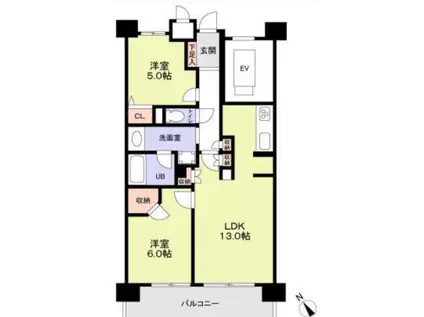 グランダジュール千葉みなと(2LDK/2階)の間取り写真