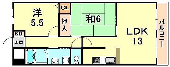 ベルベデール甲南(2LDK/7階)の間取り写真