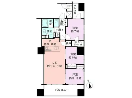 レーベン新潟 THE TOWER MARKS(3LDK/9階)の間取り写真