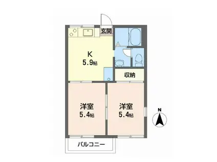 グレイスハイツⅡ(2K/2階)の間取り写真