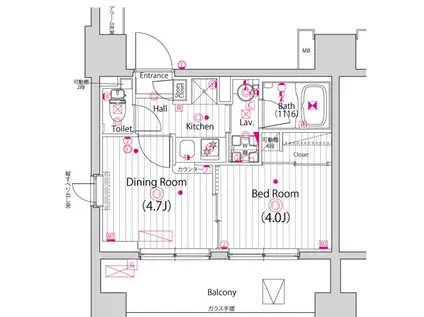 ガーラ・プライム川崎西口(1DK/13階)の間取り写真