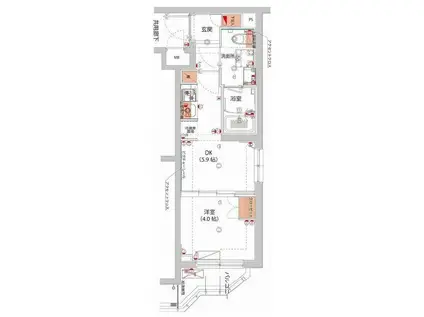 ハーモニーレジデンス武蔵小杉フォレストスクエア(1DK/4階)の間取り写真