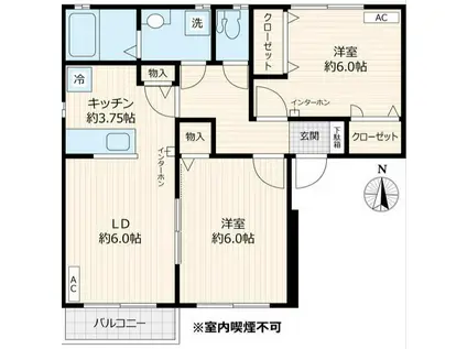 西東京市保谷駅アパート(2LDK/1階)の間取り写真