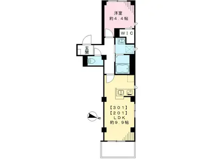 レジデンスオカベ 2F(1K/2階)の間取り写真