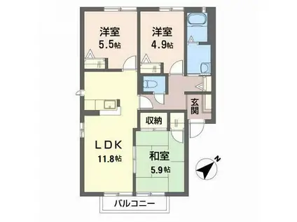 フォーレス21 C棟(3LDK/2階)の間取り写真