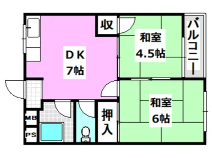 千里七尾マンション(2DK/3階)の間取り写真