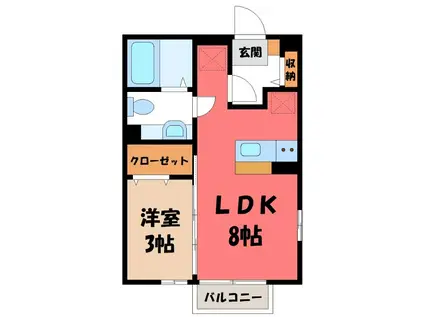 グリーンハイムB(1LDK/2階)の間取り写真