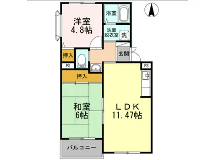 グリーンヴィレッジA(2LDK/1階)の間取り写真