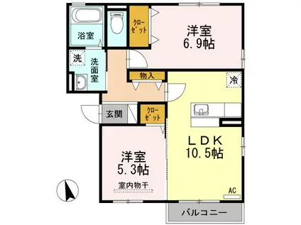 フロレスタ I(2LDK/3階)の間取り写真