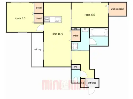 灘区篠原中町2丁目ヘーベルメゾン(2LDK/3階)の間取り写真