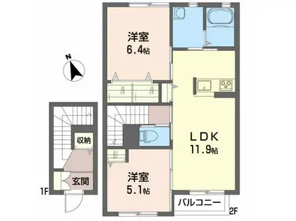 アルカンシェル(2LDK/2階)の間取り写真