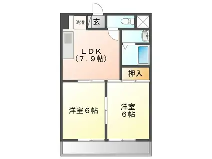 プリ・メゾン福山本庄(2DK/2階)の間取り写真