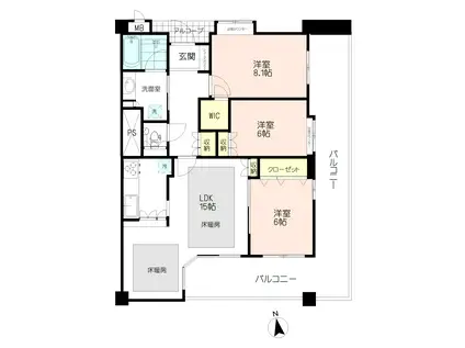 ロイヤルヴィーゼ貴船坂(3LDK/4階)の間取り写真