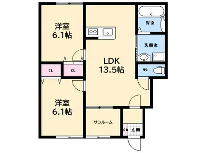 友田アパート(2LDK/1階)の間取り写真