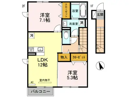 ESTASIA A棟(2LDK/2階)の間取り写真