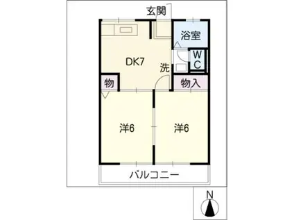 ピースフルI(2DK/2階)の間取り写真