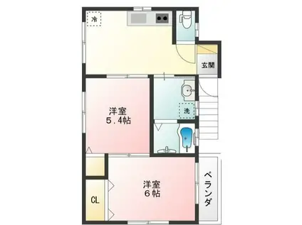 ハイム長島(2DK/2階)の間取り写真