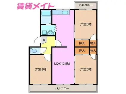 BIG ISLAND(3LDK/2階)の間取り写真