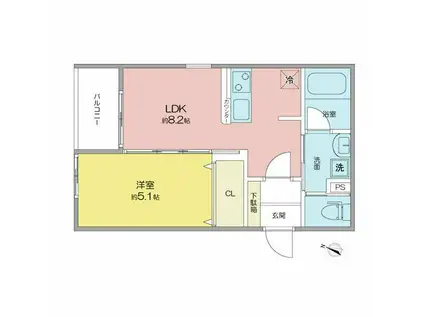 ベネフィス中野本町(1LDK/2階)の間取り写真