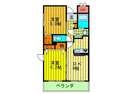ティンカーベル(2DK/3階)の間取り写真