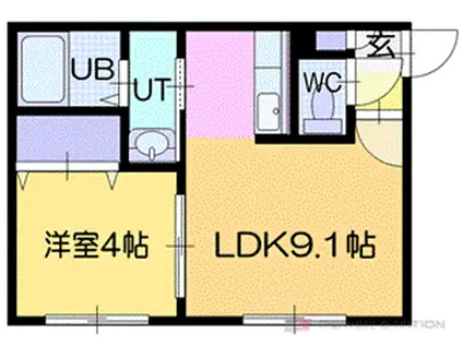 クラウドナイン@ヒバリガオカ(1LDK/4階)の間取り写真