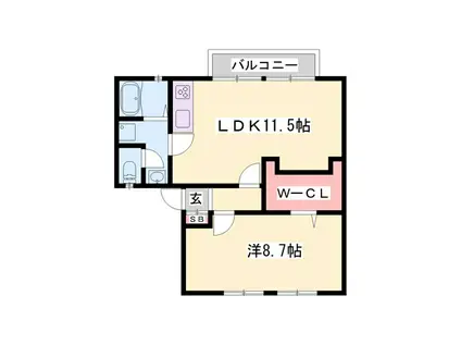 コンフォート社B棟(1LDK/2階)の間取り写真