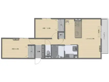 LA BOUCHE OUEST23(2LDK/3階)の間取り写真