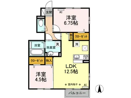 アーブルクロシェットC棟(2LDK/1階)の間取り写真