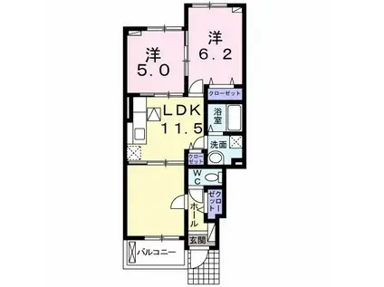 カレントステージ(2LDK/1階)の間取り写真