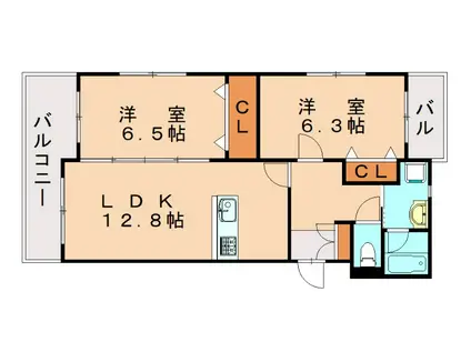 リッツヒルズドゥ(2LDK/3階)の間取り写真