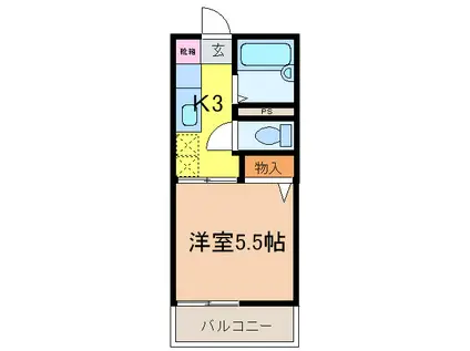 リバーハイツ魚崎(1K/1階)の間取り写真