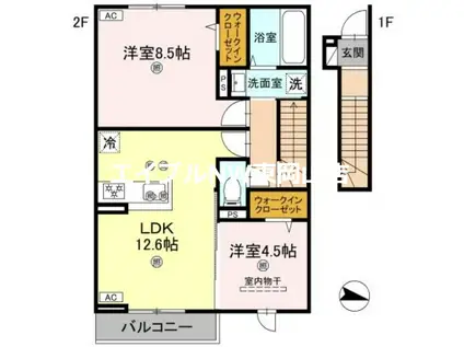 フォーゲルセレーノ B棟(2LDK/2階)の間取り写真