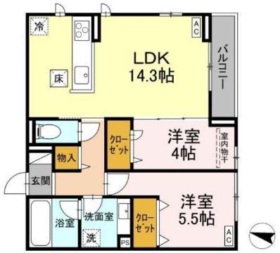 D-ROOM東手城(2LDK/1階)の間取り写真