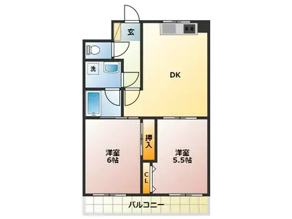 クリフ若木(2DK/1階)の間取り写真