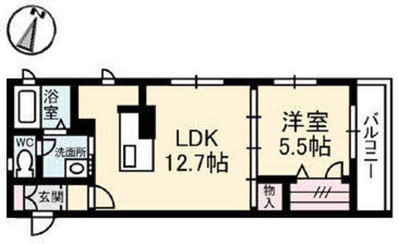 フローラ古江西(1LDK/2階)の間取り写真